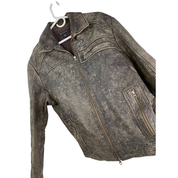 I.N.C. International Concepts Mens Large Distress Leather Jacket  Zip Pockets - Picture 5 of 7